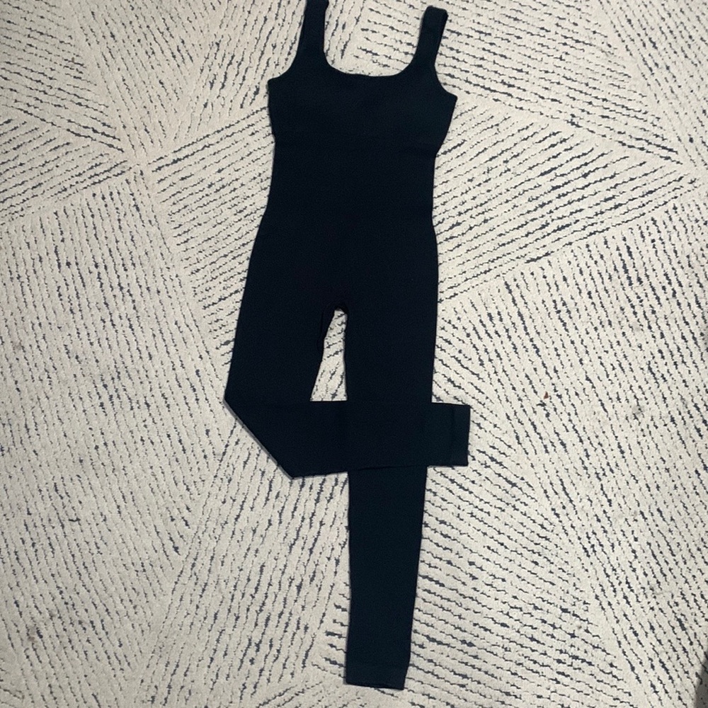 Black One Piece ribbed seamless workout jumpsuit